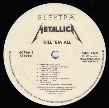 Metallica Kill'Em All, Elektra usa, LP Promo