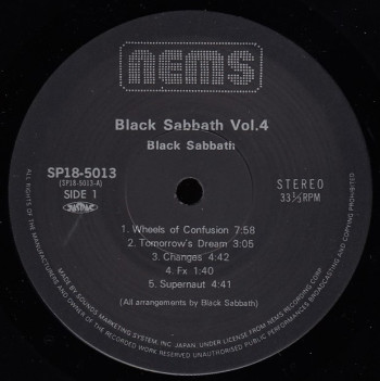 Black Sabbath Black Sabbath Vol 4, Nems japan, LP