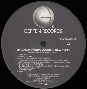 Nirvana MTV Unplugged In New York, Geffen Records japan, LP