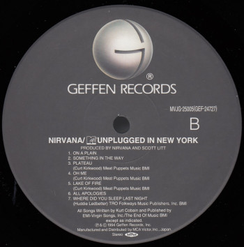Nirvana MTV Unplugged In New York, Geffen Records japan, LP
