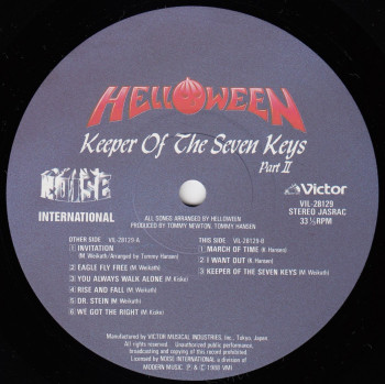 Helloween Keeper Of The Seven Keys - Part II, Victor japan, LP