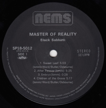 Black Sabbath Master Of Reality, Nems japan, LP