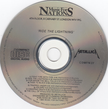 Metallica Ride The Lightning, Music For Nations united kingdom, CD