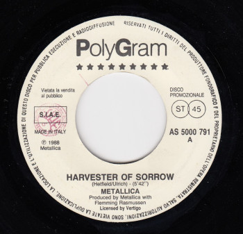 Metallica Harvester Of Sorrow, Polygram italy, 7" Promo