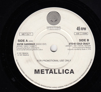 Metallica Enter Sandman, Vertigo united kingdom, 7" Promo