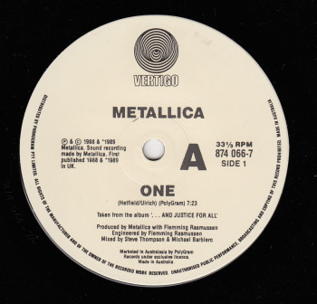 Metallica One, Vertigo/Polygram australia, 7"