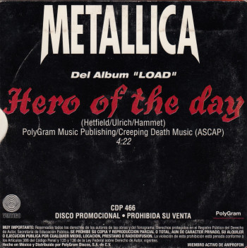 Metallica Hero Of The Day, Vertigo/Polygram mexico, CD Promo
