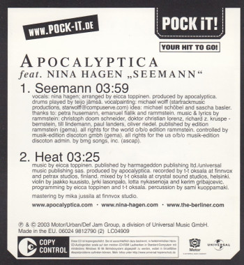 Apocalyptica Seemann, Universal europe, 3"
