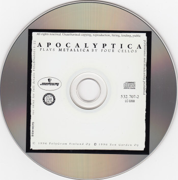 Apocalyptica Plays Metallica by four cellos, Mercury, Zen Garden finland, CD