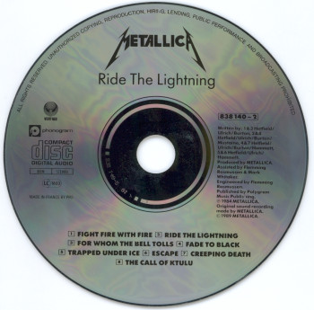Metallica Ride The Lightning, Vertigo france, CD