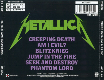Metallica Creeping Death/Jump In The Fire, Vertigo france, CD