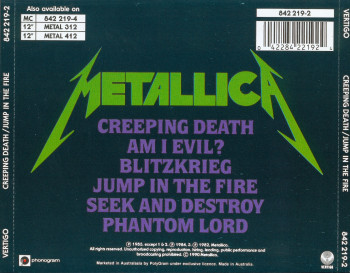 Metallica Creeping Death/Jump In The Fire, Vertigo australia, CD