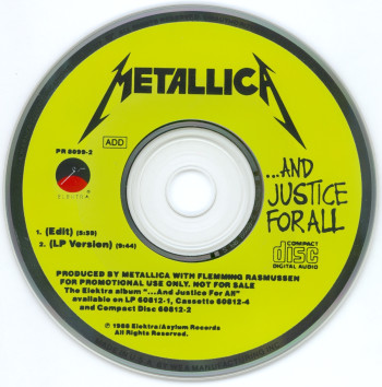 Metallica ...And Justice For All (single), Elektra/Asylum usa, CD Promo