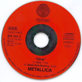 Metallica One, Vertigo/Phonogram West Germany, 3"