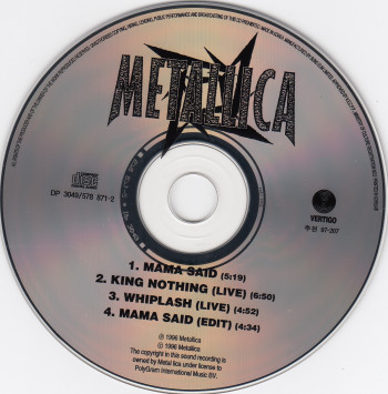 Metallica Mama Said, Vertigo/Polygram South Korea, Maxi