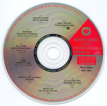 Metallica Die, Die My Darling, Warner Music canada, CD Promo