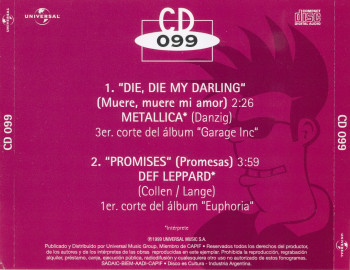 Metallica Die, Die My Darling, Universal argentina, CD Promo