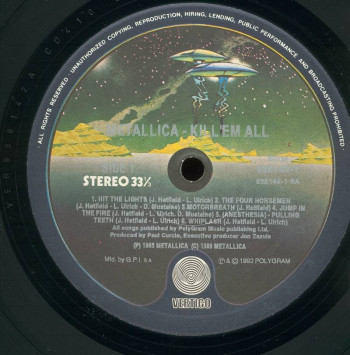 Metallica Kill'Em All, Vertigo greece, LP