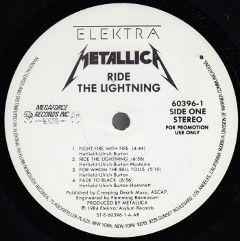 Metallica Ride The Lightning, Elektra usa, LP Promo