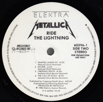 Metallica Ride The Lightning, Elektra usa, LP Promo