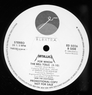 Metallica For Whom The Bell Tolls, Elektra/Asylum usa, 12" Promo
