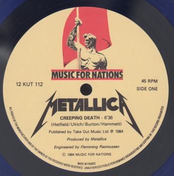Metallica Creeping Death, Music For Nations france, 12" clear dark blue