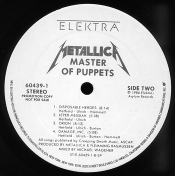 Metallica Master Of Puppets, Elektra usa, LP Promo