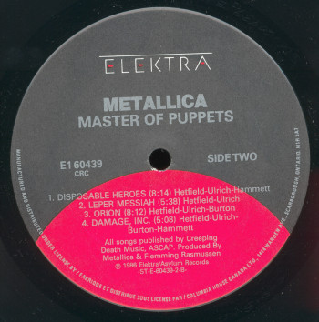 Metallica Master Of Puppets, Elektra canada, LP