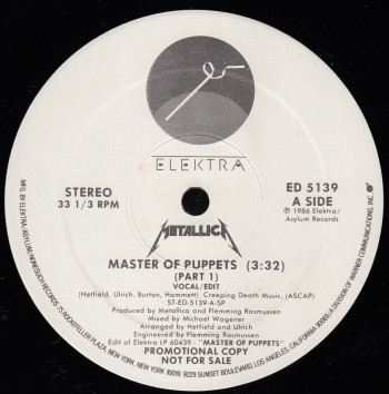 Metallica Master Of Puppets (single), Elektra/Asylum usa, 12" Promo