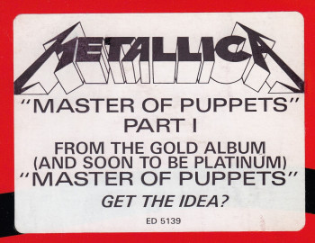 Metallica Master Of Puppets (single), Elektra/Asylum usa, 12" Promo