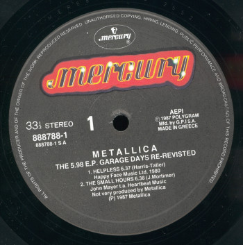Metallica Garage Days Re-Revisited, Mercury greece, EP