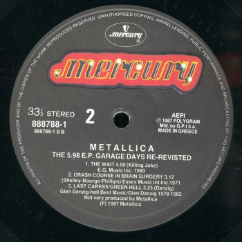 Metallica Garage Days Re-Revisited, Mercury greece, EP
