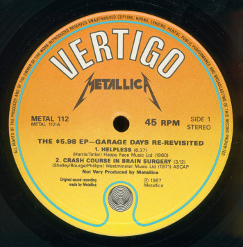 Metallica Garage Days Re-Revisited, Vertigo united kingdom, EP