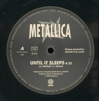 Metallica Until It Sleeps, Vertigo/Mercury france, 10" Promo