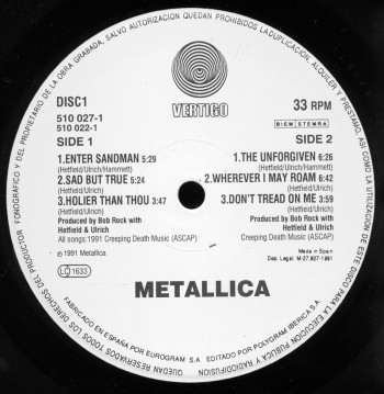 Metallica Metallica, Vertigo spain, LP
