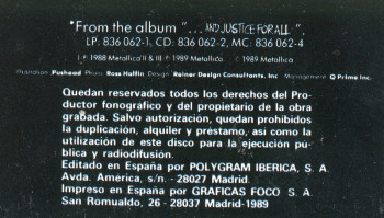 Metallica One, Vertigo/Polygram spain, 12"