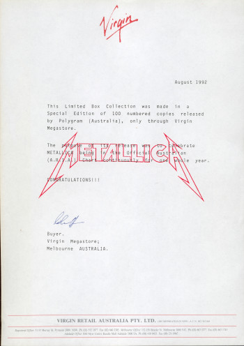 Metallica Virgin Megastore, Vertigo/MMC australia, Box set