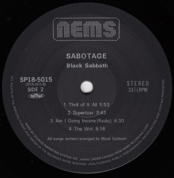 Black Sabbath Sabotage, Nems japan, LP